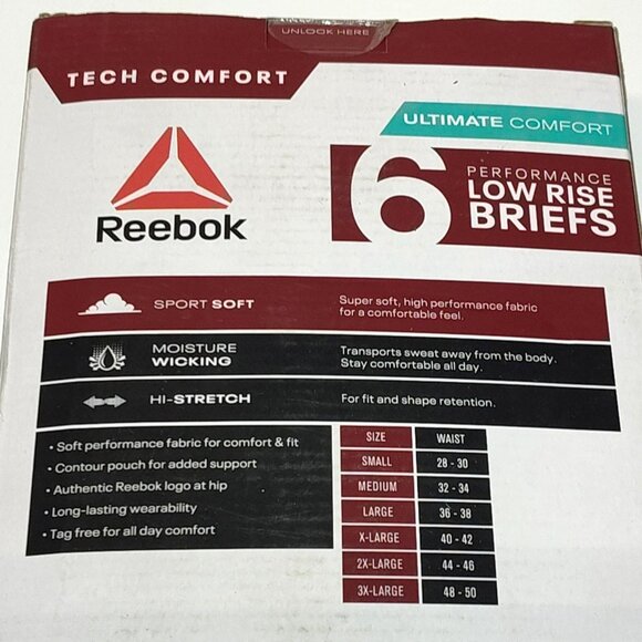 Reebok Performance Low Rise Briefs Men's 3XL 6-Pack Moisture Wicking Comfort NIB - Picture 5 of 6